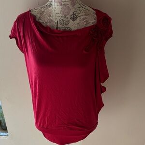 Max Studio Red Blouse with Floral Detail nwt small